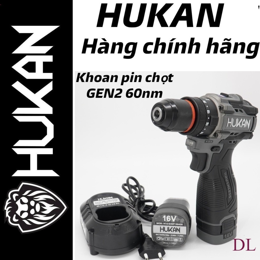 [GEN2] Máy khoan pi.m Hukan cao cấp H16-G2CD1612/ lực siết 60N/ bộ 2 pi.m dòng xả 15C kèm 1 sạc 1.5A