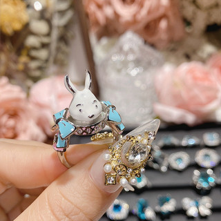 Nhẫn Aquamarine Micro-Set Vòng mở phóng đại