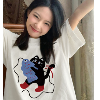Live GREAT Áo thun nữ Cotton nguyên chất ngọt ngào tay ngắn dáng rộng thường ngày