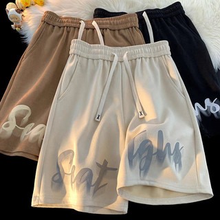 Mùa Hè Thường Ngày Quần Short Thể Thao Nam Phong Cách Thể Thao Ống Rộng Polyester Đen Đen Rời Thiếu Niên Cặp Đôi Quần