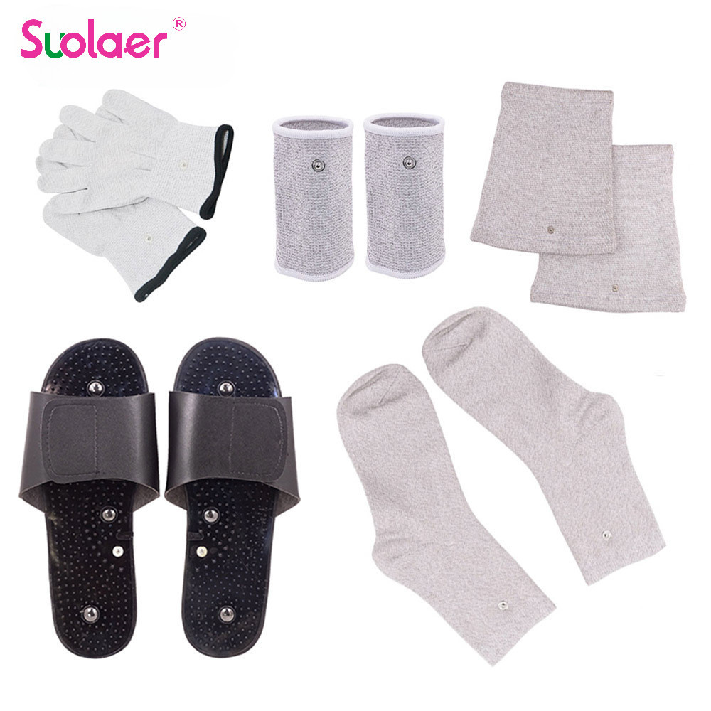 Suolaer TENS EMS Điện Cực Máy Mát Xa Phụ Kiện Găng Tay Tất Nẹp Dép Cáp Dẫn Điện Sợi Bạc Cho Cơ Thể Massage Miếng Lót