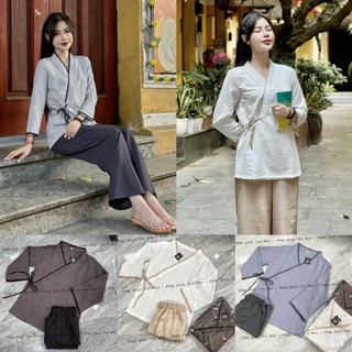 Pháp phục cột nơ chéo chất đũi mát siêu xinh phải hốt Áo Nữ