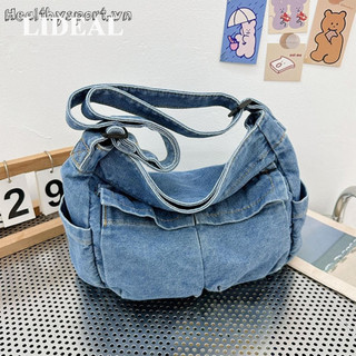 Túi đeo chéo chéo Denim LIDEAL Dây đeo nữ (Xanh nhạt)