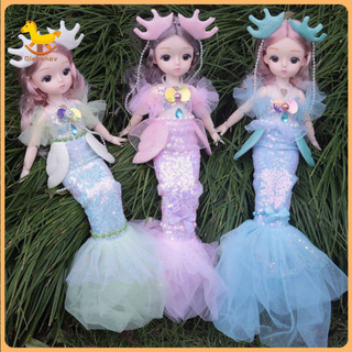 Babytoy BJD Búp Bê Biểu Hiện Sống Động Đầm Tuyệt Đẹp Sưu Tập 30cm Mặt Mờ Bóng Nhạc Khớp Búp Bê Với Nàng Tiên Cá Đầm Để Trang Trí