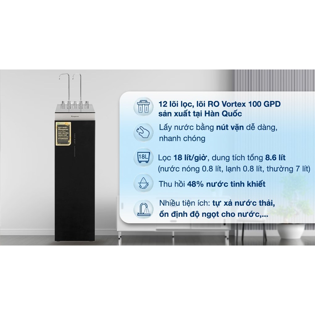 Máy lọc nước RO nóng nguội lạnh Hydrogen Kangaroo KG12A6 12 lõi 2024 - VIỆT NAM