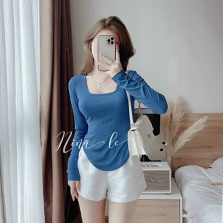 Áo Thun Boorip Vạt Bầu Cổ Vuông Tay Dài Loe Xinh Đẹp Phong Cách TTGB0258