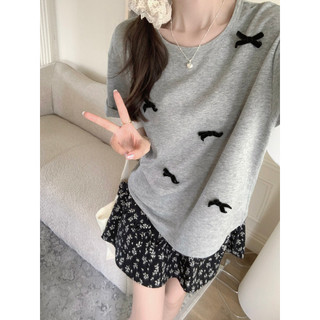 Suxi Ngọt Nơ Mùa Hè Mới Rời Thời Trang Cổ Tròn Tay Ngắn Áo Thun Nữ Top 240703