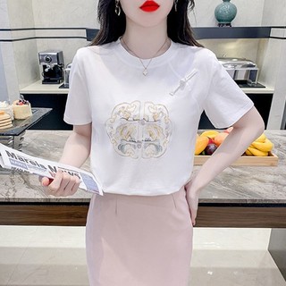 Mới Phong Cách Trung Hoa Plus Size Nữ In Hình Cotton Nguyên Chất Áo Thun Nữ Cao Cấp Phong Cách Trung Hoa Top / 3.1