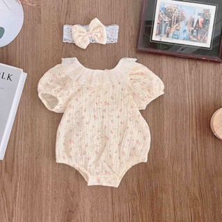 Set Body Họa Tiết Hoa Nhí Cổ Ren Kèm Băng Đô Cho Bé Gái Sơ Sinh 1 2 Tuổi MINTSCLOSET - BS6430