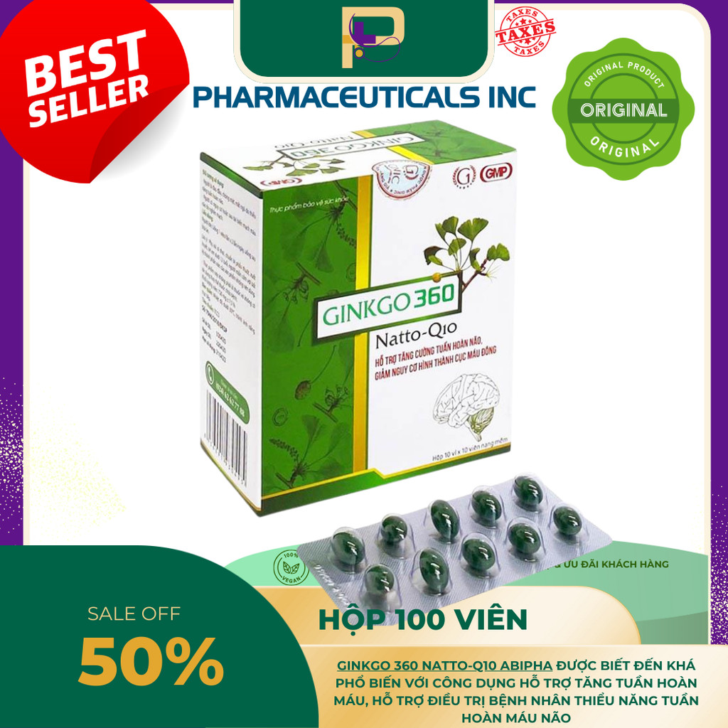 TĂNG CƯỜNG TUẦN HOÀN VÀ LƯU THÔNG MẠCH MÁU NÃO Ginkgo biloba 360 - hộp 100v