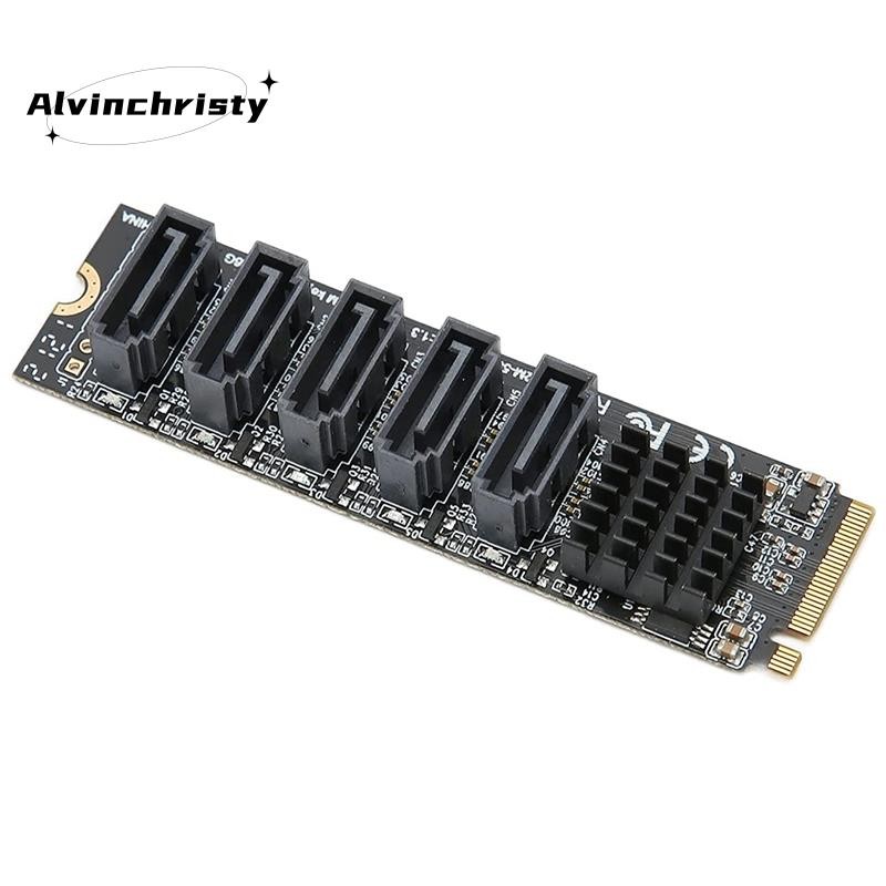 Thẻ chuyển đổi M.2 sang Sata3.0 M.2 PCIE 16Gbps Sata 6G 5 cổng Ổ cứng mở rộng Thẻ chuyển đổi ổ cứng 