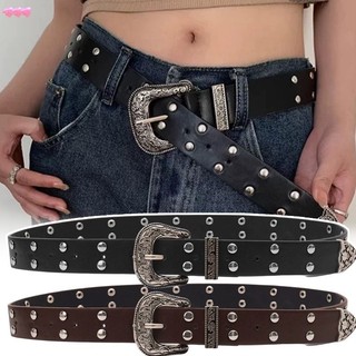 Thắt Lưng Nữ Vintage Khắc Kim Khóa Thắt Lưng Rộng Punk Hip Hop Rock Y2K Phong Cách Quần Jean Da PU Dây Thắt Lưng