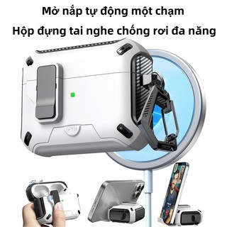 Vỏ bảo vệ tai nghe mở tự động một chạm có giá đỡ điện thoại di động vô hình phù hợp với Airpods pro 4 2 pro 3 1/2
