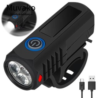 Đèn pha xe đạp MUVAKO, Đèn pin tay lái xe đạp USB chống nước, có thể sạc lại di động Dễ dàng lắp đặt Đèn xe đạp siêu sáng để đi xe ngoài trời ban đêm