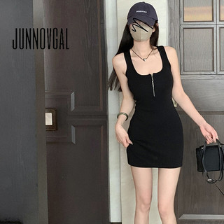 JUNNOVGAL Nữ Mini Đầm Đan Retro Cổ Vuông Màu Trơn Phong Cách Mới Cắt Thấp Không Tay Nách Eo