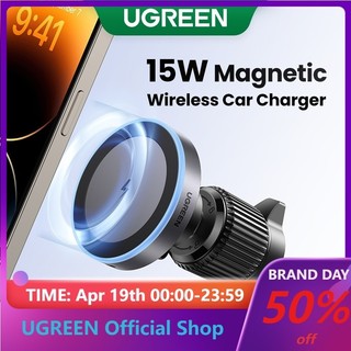 Sạc xe hơi không dây từ tính UGREEN 15W cho dòng iPhone 12-15, có đèn báo màu xanh, hỗ trợ 360° Xoay và từ tính mạnh mẽ, ổn định và bền bỉ