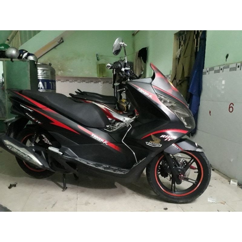 Tem dán xe PCX đen   2014 - 2017 mẫu tem chỉ đỏ  rời 3 lớp cao cấp không bay màu bảo hành màu vĩnh v