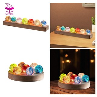 Đèn ngủ bóng thủy tinh Devoko Đèn ngủ LED USB 7 quả bóng Đế gỗ sáng tạo