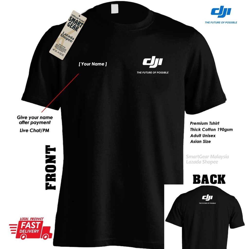 Dji Logo In Tên Phi Công Drone Áo Thun Mavic Inspire Phantom Áo Thun 100% Cotton Man Áo Tee