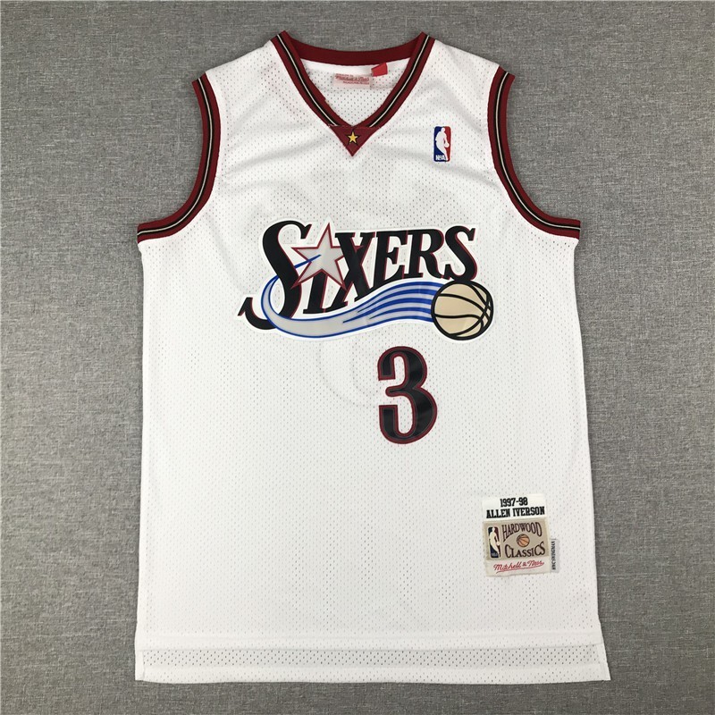 NBA Jersey Philadelphia 76ers Số 3 Iverson Iverson Jersey Áo thể thao Lưới trắng Mới