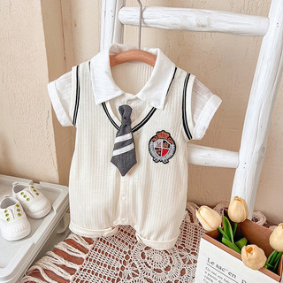 Mùa hè Baby College Campus Phong cách Mùa hè Cotton Skin Pro Thời trang Quần áo mùa cho bé trai ngắn tay Jumpsuit