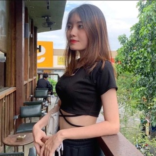 Áo thun croptop cộc tay nữ buộc dây eo sexy - Áo croptop phông thiết kế dây buộc eo điệu đà