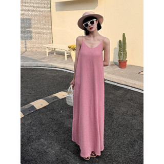 Sang Trọng Bên Ngoài Mặc Cổ Chữ v Sling Váy Dài Dopamine Màu Trơn Rời Mỏng Hơn Nhìn Đen Dài Trên Đầu Gối