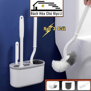 Bộ 3 Chổi Vệ Sinh Toilet Xoay 360 Độ Treo Tường Cọ Bồn Cầu Silicon 3in1 Nhà Tắm Đa Năng Tiện Lợi