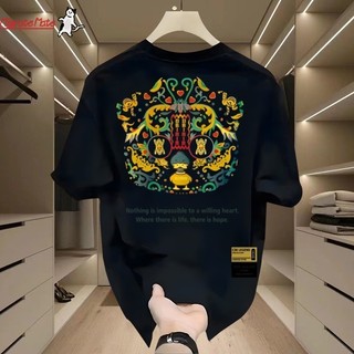 Áo thun nam cotton nguyên chất cổ tròn dáng rộng mới hợp thời trang thương hiệu phiên bản Hàn Quốc hoạt hình nửa tay
