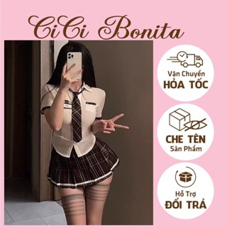 [Loại đẹp] Set cosplay nữ sinh Hàn Quốc phối váy sọc caro xếp ly dễ thương kèm cà vạt CP129