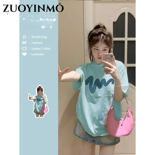 Zuoyinmo "RTVY" Trẻ em mùa hè dáng rộng và giản dị Hàn Quốc Áo sọc ngắn tay in hình hàng đầu dành cho nữ