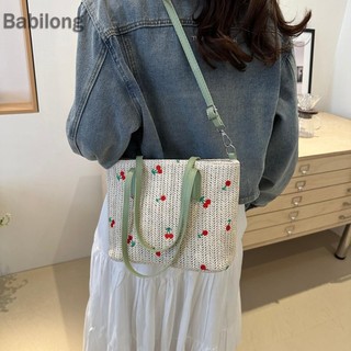  Túi Tote dệt rơm anh đào Túi Satchel thông thường Dung tích lớn cho du lịch ngoài trời