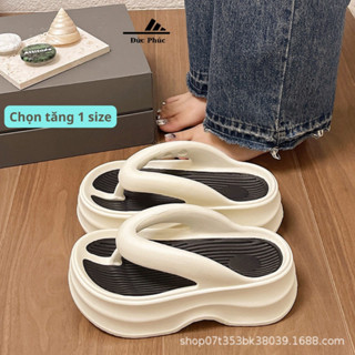Dép tông kẹp ngón nữ đi biển, Dép bánh mì đế xuồng 2 màu độn 5cm Chọn tăng 1 size