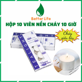 Nến tealight nhỏ cháy lâu 10 GIỜ đốt đèn xông tinh dầu, bếp xông thảo mộc hộp 10 viên tròn màu trắng