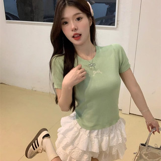 Áo baby tee Áo Coquette Tay Ngắn Áo Kiểu Nữ ôm body Nơ Thiết Kế Lưng Rỗng Áo Thun Tay Ngắn Nữ Mùa Hè 2024 Phong Cách Mới Hot Girl Đan Top