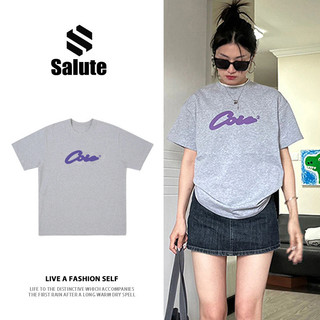 Local brand SALUTE girl phố Áo phông nữ Xám form rộng mùa hè  áo thun in hình fashion 100% cotton unisex Y1375