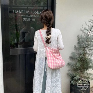 Túi vải Cotton ca rô đa năng màu hồng ngọt ngào dành cho nữ