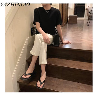 Yazhiniao Nam Tay Ngắn Hàn Quốc Cơ Bản Đơn Giản fashion Phù Hợp Với Áo Thun Nữ Tay Ngắn Phổ Biến Thanh Niên