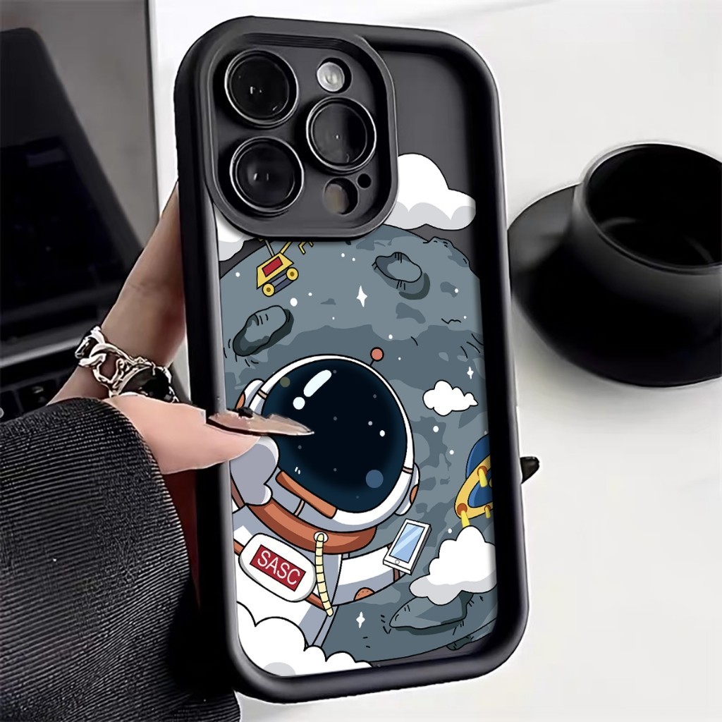 ốp lưng iPhone 11 12 13 14 15 16 Pro Max 16Plus 7+ 8 Plus XR X/XS Lưng Space Planet Phi Hành Gia Sil