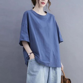 Hàn Quốc Áo thun Nữ cotton ngắn tay cỡ lớn hè mới dáng rộng màu trơn Áo phông Nữ NZ-TX-674