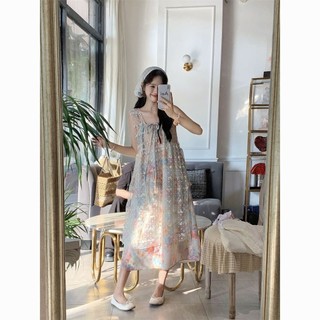 Daxingzhe Đi Biển Kỳ Nghỉ Hoa Khâu Sling Đầm Nữ Hai Mảnh Ren Lớp Bao Váy Váy Phù Hợp Với