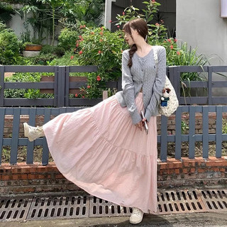 Váy Hồng Nhẹ Nhàng Cho Nữ Dễ Thương Thanh Niên Nhìn Eo Giảm Béo Lớp Nhỏ Chữ A Đầm Mùa Xuân