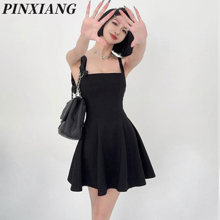 Váy treo nữ mới PINXIANG có nút thắt lưng và váy ngắn chữ a hở eo