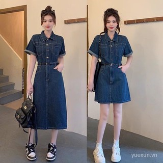 Váy một mảnh Denim nữ cỡ lớn, Váy cổ áo Polo mới mùa hè