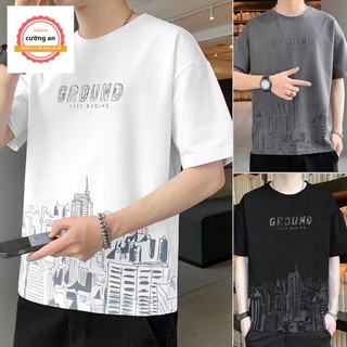 Áo thun nam, áo phông nam tay ngắn cổ tròn chất cotton khô, dày dặn thoáng mát hình thành phố - cường an fashion