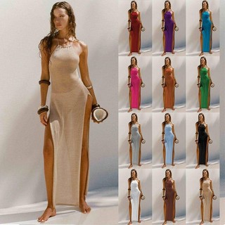 2024 Phong Cách Mới Hai Mặt Cắt Sling Đẹp Lưng Dệt Kim Váy Phong Cách Ngày Lễ