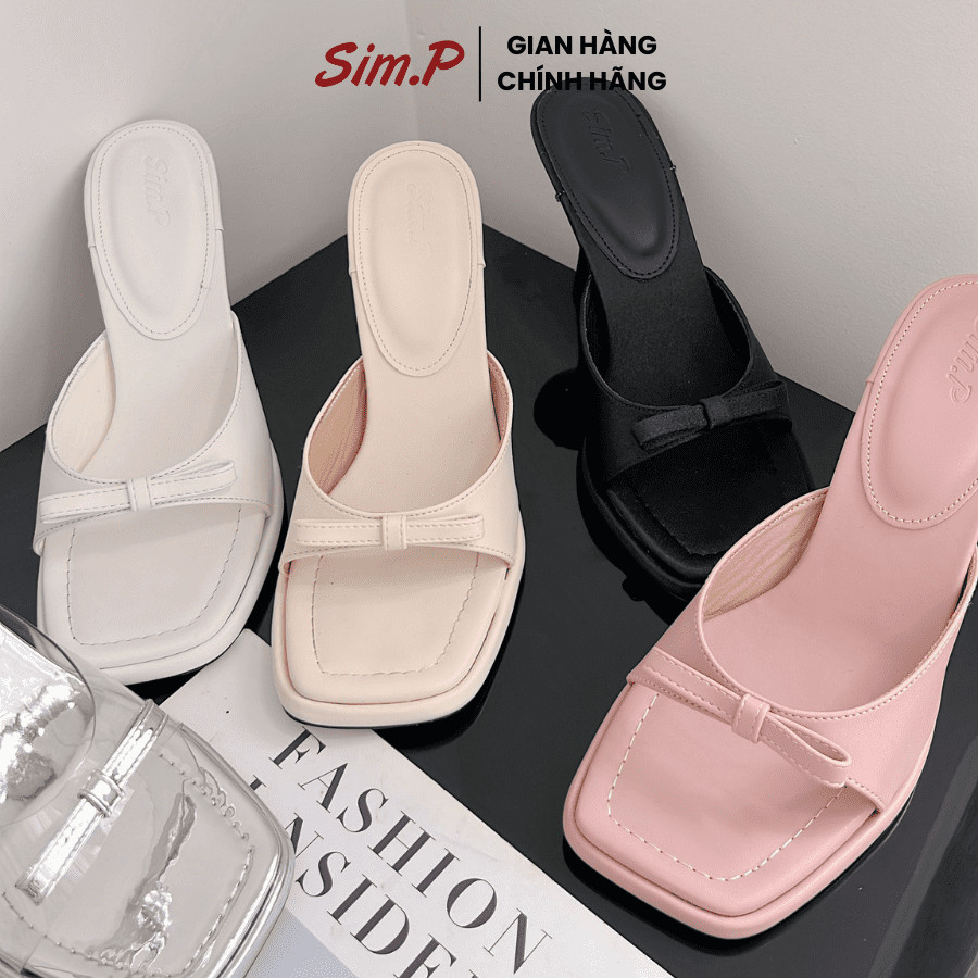 Cao gót Simpshoes mũi vuông phối nơ gót cao 8cm - Gila