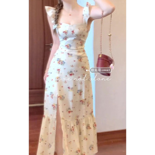 Váy Hoa Cổ Vuông Khí Chất Ngây Thơ Kiểu Pháp Đuôi Cá Xẻ Tà Tay Lỡ Mẫu Mới Mùa Hè Cho Nữ