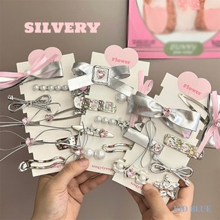 Phong Cách Hàn Quốc Ngọt Ngào Mát Nóng Cô Gái Bạc Da Nơ Tóc Cô Gái Dễ Thương Hồng Trái Tim Tình Yêu Kim Cương Giả BB Kẹp Bên Kẹp