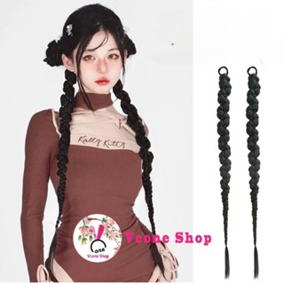 Búi tóc giả tết chéo đuôi ngựa lẻ chiếc đen gẩy line xanh hồng xám tự nhiên dài 75cm phong cách Âu Mỹ cho nữ cực ngầu